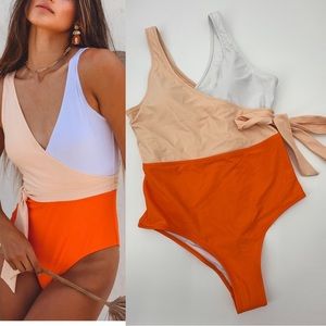 AAVA AVERIE Tallulah Bow Knot One Piece Swimsuit Swim Size Large